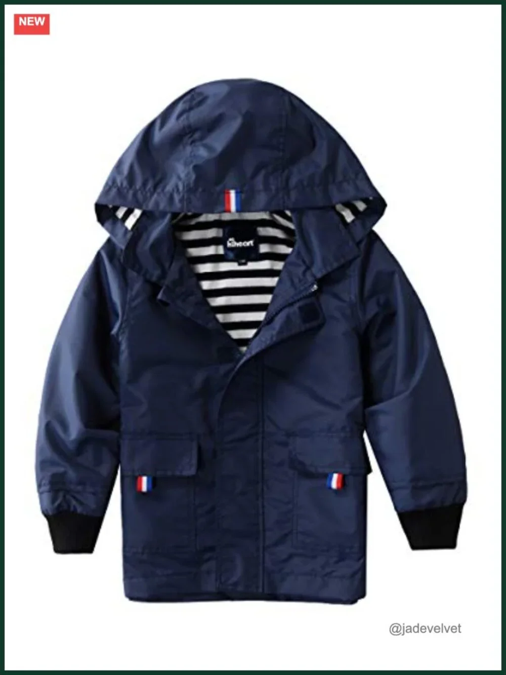 Kids Cotton Lined Waterproof Hooded Rain Jacket with Full Front Zipper